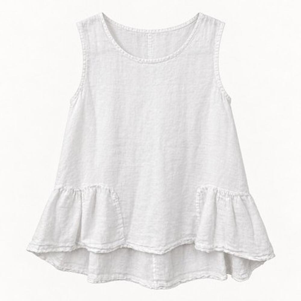 Francesca Bettini Linen Sleeveless Top Size Small White A-line Ruffle Hem Italy